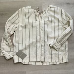 Everlane Cotton Long Sleeve Blouse Off White and Black Stripe NWT Medium